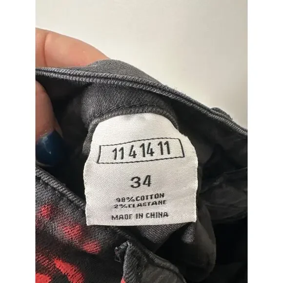 KDNK Smocked PU Jeans With Multi-Paint Splatter Mens Size 34 - Picture 10 of 11